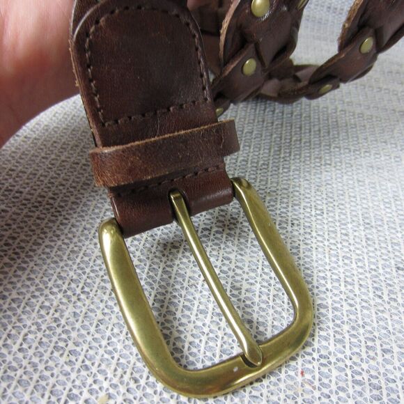 Fossil Belt Womens Medium Brown Genuine Leather Braided Studded Western Boho - Picture 12 of 16